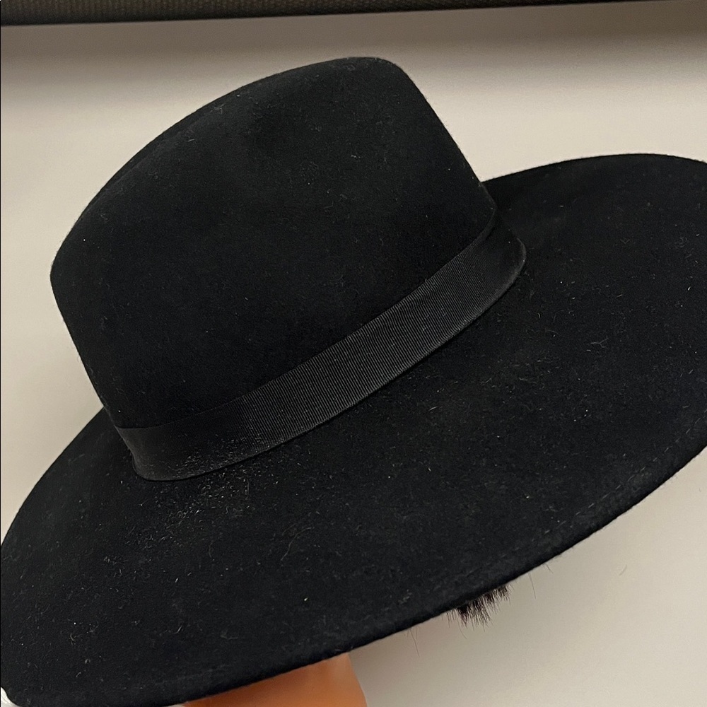 Chic Black Boho Wide-Brim Hat with ribbon band one size / preowned - Picture 6 of 11